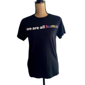 Gildan We Are All Human Pride Graphic Tee Black Rainbow Short Sleeve Size Small